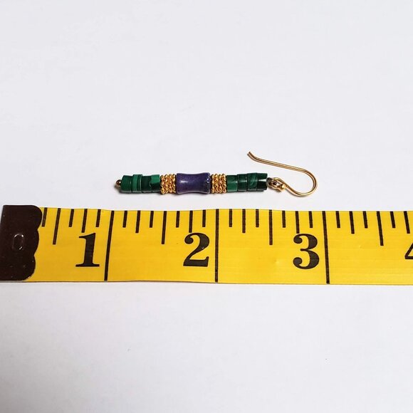 Natural Malachite Kingman Purple Turquoise Earrings Gold Vermeil Sterling Silver - Picture 6 of 6